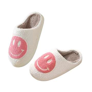 Smile Face Slippers for Women Happy face slippers Retro Soft Plush Warm Slip-on Slippers, Cozy Indoo...