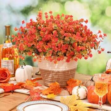 Fall Decor, Fake Mums, 12 Bundles Fall Flowers, UV Resistant Artificial Mums for Outdoors, Faux Mums for Outside,Fall Flowers Plants Artificial for Decoration For Home Porch Thanksgiving,Green Orange