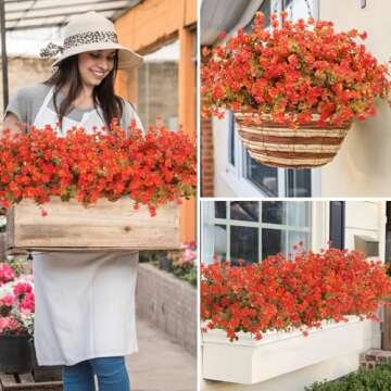 Fall Decor, Fake Mums, 12 Bundles Fall Flowers, UV Resistant Artificial Mums for Outdoors, Faux Mums for Outside,Fall Flowers Plants Artificial for Decoration For Home Porch Thanksgiving,Green Orange