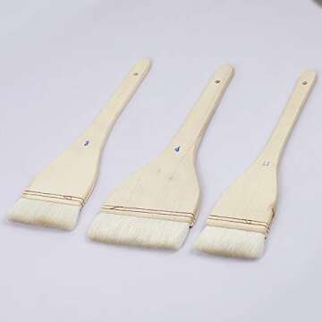KEILEOHO 6 PCS 6 Size Flat Hake Brushes, Professional Watercolor, Oil, Acrylic Brush Set with White Wool and Wood Handle