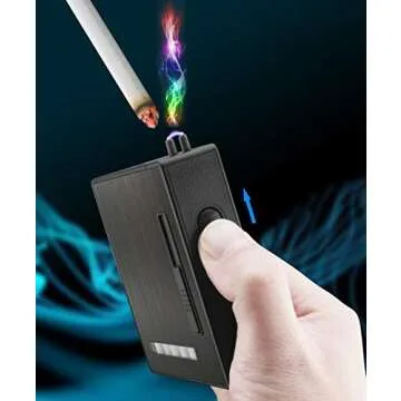 20PCS Automatic Ejection Cigarette Case with Rechargeable Electric Arc Lighter Windproof Flameless USB Lighter Box Holder Ideal Gift for Men and Your Friends