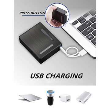 20PCS Automatic Ejection Cigarette Case with Rechargeable Electric Arc Lighter Windproof Flameless USB Lighter Box Holder Ideal Gift for Men and Your Friends
