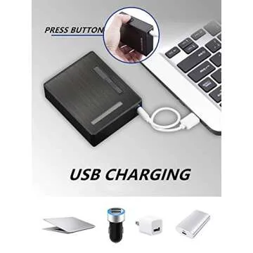 20PCS Automatic Ejection Cigarette Case with Rechargeable Electric Arc Lighter Windproof Flameless USB Lighter Box Holder Ideal Gift for Men and Your Friends