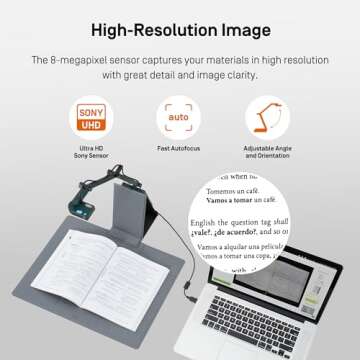 IPEVO V4K-S Document Scanner with AI and OCR for Scanning and Digitization of Books, Business Cards, IDs or Teaching Materials, Book Scanner, Document Camera, Pad and Multilingual OCR Software