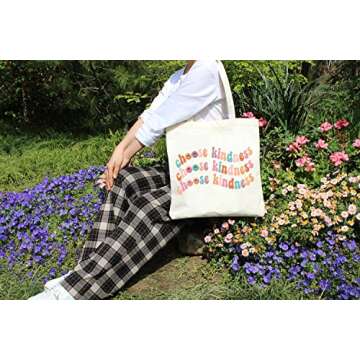 Kimoli Canvas Tote Bag with Inner Pocket Aesthetic Reusable Grocery Shopping Bags Shoulder Bag Book Tote Gifts (Style-E)