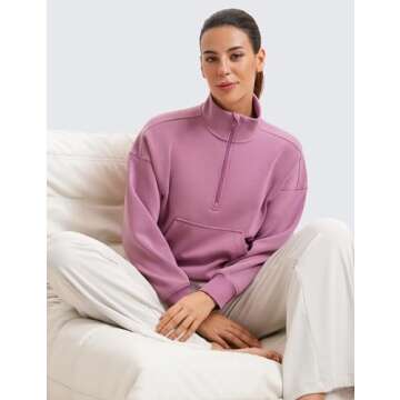 CRZ YOGA SoftAura Half Zip Sweatshirt for Women Long Sleeve Pullover Workout Casual Funnel Neck Tops with Pocket Velvet Dust Medium
