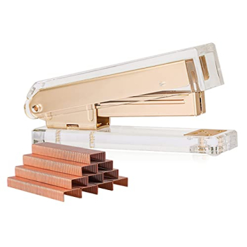 SIRMEDAL Elegant Ultra Clear Acrylic Office Supplies Stapler with 1000pcs Staples (Gold)