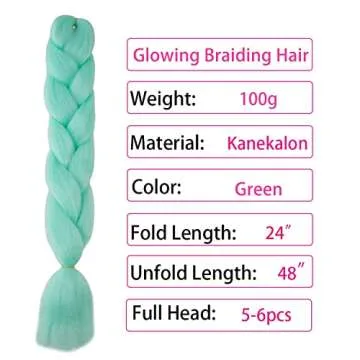 Green Glow in the Dark Braiding Hair Jumbo Extensions