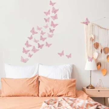 Crosize 72Pcs Pink 3D Butterfly Wall Decor 3 Sizes Butterfly Decorations Butterfly Party Cake Decorations 3D Butterfly Stickers Decals for Girls Kids Baby Bedroom Bathroom Living Room Birthday
