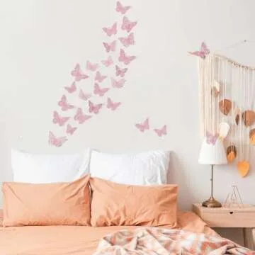 Crosize 72Pcs Pink 3D Butterfly Wall Decor 3 Sizes Butterfly Decorations Butterfly Party Cake Decorations 3D Butterfly Stickers Decals for Girls Kids Baby Bedroom Bathroom Living Room Birthday