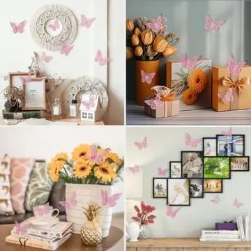 Crosize 72Pcs Pink 3D Butterfly Wall Decor 3 Sizes Butterfly Decorations Butterfly Party Cake Decorations 3D Butterfly Stickers Decals for Girls Kids Baby Bedroom Bathroom Living Room Birthday