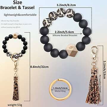 BIHRTC Beaded Keychains Bracelet Silicone Beads Bracelet House Key Ring Bracelet Bangle PU Leather T...