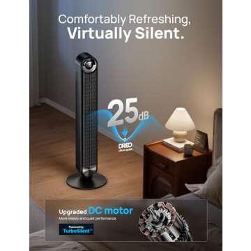 Dreo Tower Fan for Bedroom, Upgrated DC 9 Speeds Utral-Quiet Floor Fan, 90° Oscillating Fans for In...