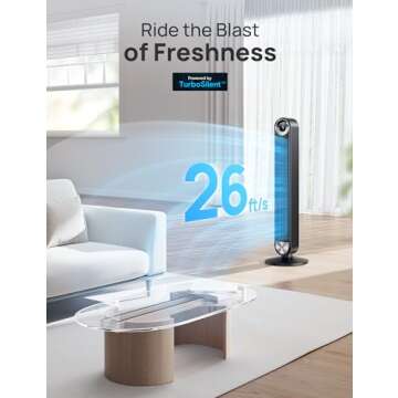 Dreo Tower Fan for Bedroom, Upgrated DC 9 Speeds Utral-Quiet Floor Fan, 90° Oscillating Fans for Indoors with 26ft/s Velocity, 12H Timer, Standing Fans, Bladeless Fan Powerful for Home Office Room