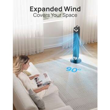 Dreo Tower Fan for Bedroom, Upgrated DC 9 Speeds Utral-Quiet Floor Fan, 90° Oscillating Fans for Indoors with 26ft/s Velocity, 12H Timer, Standing Fans, Bladeless Fan Powerful for Home Office Room