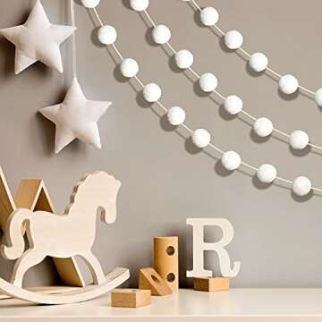 Tegeme 4 Pieces Felt Pom Poms Garland Ball 6.6ft Hanging Banner Ball Garland for Wall Decoration Festivals Room Home Wedding Birthday Party(White)