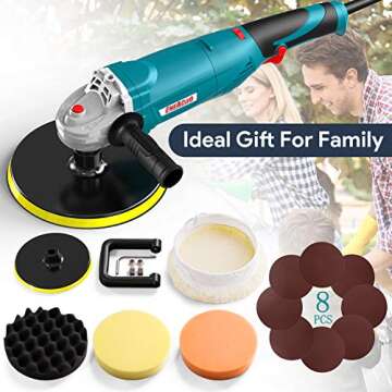 ENEACRO Polisher, Rotary Car Buffer Polisher Waxer, 1200W 7-inch/6-inch Variable Speed 1500-3500RPM, Detachable Handle Suitable for Boat,Car Polishing and Waxing