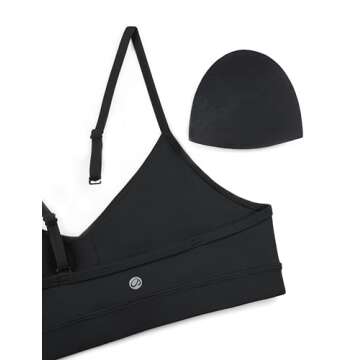 CRZ YOGA Butterluxe V-Neck Sports Bras for Women - Adjustable Thin Straps Padded Yoga Top Basic Wireless Camisole Black Small