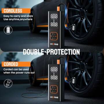 Tire Inflator Portable Air Compressor, 5X Faster Portable Air Pump for Car Tires with Powerful Battery, 180PSI Cordless Air Pump with Digital Pressure Gauge for Cars, Bike & Motorcycle Tires, Ball