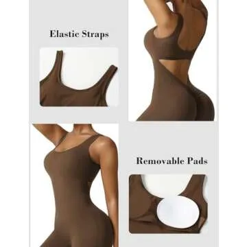 Vertvie Sleeveless Flare Jumpsuits for Women Sexy Backless Bodycon V Back Scrunch Butt Yoga Rompers Seamless Workout Bodysuit(Coffee,X-Small)