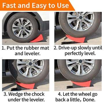 OULEME RV Leveling Blocks, Camper Leveler System 2 Packs for Dual Axle Tandem Wheel Travel Trailer, Include 2 Curved Leveler Ramp, 2 Chock, 2 Rubber Mat, 1 T Bubble Level, 1 Carry Bag