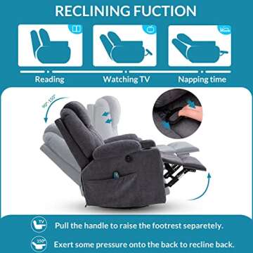 OUINCH Manual Swivel Glider Rocker Recliner Chair with Massage and Heat, 2 USB Ports, 2 Cup Holders,...