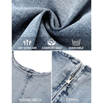 NENONA Womens Sleeveless Bodycon Denim Mini Dress Casual Stretchy Waist Tucks Tank Jean Dresses,Greyblue,S