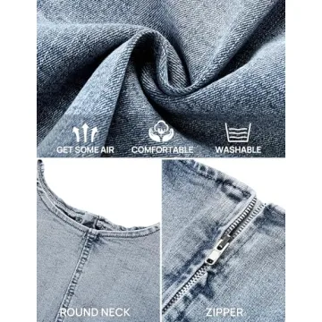 NENONA Womens Sleeveless Bodycon Denim Mini Dress Casual Stretchy Waist Tucks Tank Jean Dresses,Greyblue,S