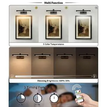 7Degobii Wireless Picture Light for Wall Battery Powered Picture Light with Remote and Timer,12in Gallery Lights Black 3CCT Rechargeable Art Light Adjustable LED Display Lighting