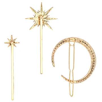 Hedume 12 Pack Stars and Moon Hair Clips, Vintage Rhinestone Hair Pin, Metal Alloy Diamond-studded Hair Accessories for Women Girls