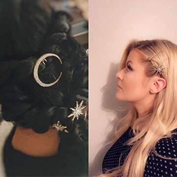 Hedume 12 Pack Stars and Moon Hair Clips, Vintage Rhinestone Hair Pin, Metal Alloy Diamond-studded Hair Accessories for Women Girls