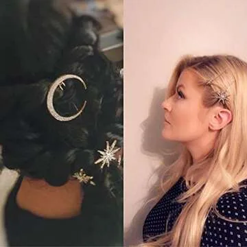 Hedume 12 Pack Stars and Moon Hair Clips, Vintage Rhinestone Hair Pin, Metal Alloy Diamond-studded Hair Accessories for Women Girls