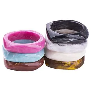 Caiyao Colorful Acrylic Resin Bangle Bracelet Wristbands Tortoiseshell Acetate Plate Cuff Bracelet Vintage Wide Irregular Geometric Plastic Bracelet for Women Teen Jewelry-white
