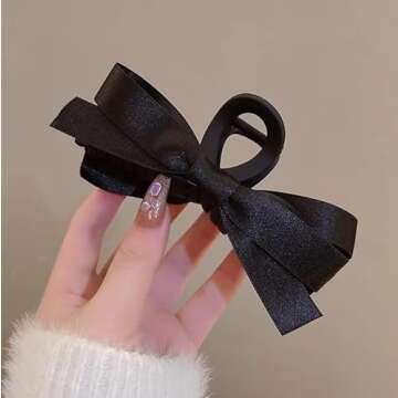Black Hair Claw Clips with Bowknot Design - Nonslip Barrettes for Thick or Thin Hair, Big Bows for Women and Girls