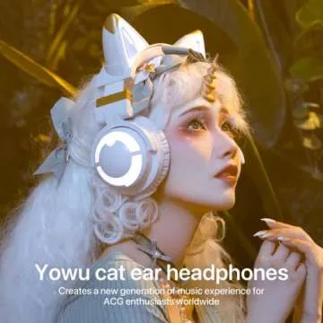 YOWU Cat Ear Headphones 3G - RGB Wireless/Wired 5.0 Foldable with 7.1 Surround Sound & Custom Effect...
