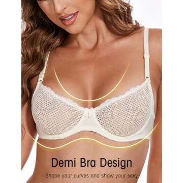 Wingslove Women's Sexy 1/2 Cup Lace Bra Balconette Mesh Underwired Demi Shelf Bra Unlined See Throug...