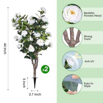 AUMMOOH Artificial Camellia Potted Plant – Realistic Faux Flowers with Lush Greenery – Decorativ...