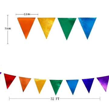 Rainbow Party Metallic Fabric Pennant Banner for Celebrations