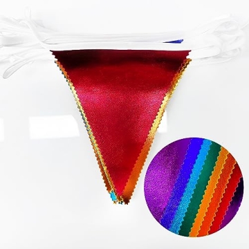 Rainbow Party Metallic Fabric Pennant Banner for Celebrations