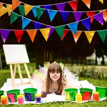 Rainbow Party Metallic Fabric Pennant Banner for Celebrations