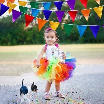 Rainbow Party Metallic Fabric Pennant Banner for Celebrations