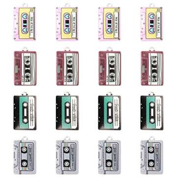 Honbay 16PCS Alloy Music Charms Pendant Funny Cassette Tape Charms Retro Tape Pendants for Earrings Bracelet Necklace Jewelry Making (4 Color)