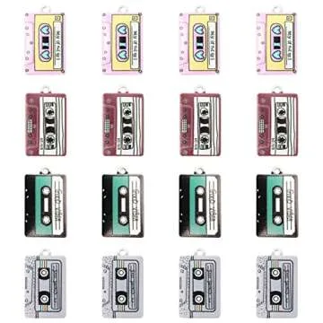 Honbay 16PCS Alloy Music Charms Pendant Funny Cassette Tape Charms Retro Tape Pendants for Earrings Bracelet Necklace Jewelry Making (4 Color)