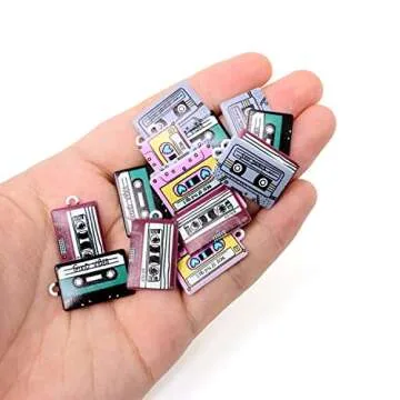 Honbay 16PCS Alloy Music Charms Pendant Funny Cassette Tape Charms Retro Tape Pendants for Earrings Bracelet Necklace Jewelry Making (4 Color)