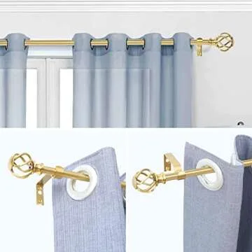 VOIIY Curtain Rods for Windows 48 to 84 Inch(4-7 Feet),3/4" Diameter Gold Drapery Rods with Twisted Cage Finials,Size:36-88 Inch