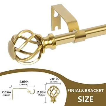 VOIIY Curtain Rods for Windows 48 to 84 Inch(4-7 Feet),3/4" Diameter Gold Drapery Rods with Twisted Cage Finials,Size:36-88 Inch