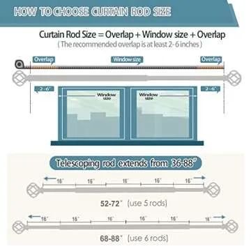 VOIIY Curtain Rods for Windows 48 to 84 Inch(4-7 Feet),3/4" Diameter Gold Drapery Rods with Twisted Cage Finials,Size:36-88 Inch