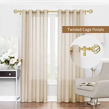 VOIIY Curtain Rods for Windows 48 to 84 Inch(4-7 Feet),3/4" Diameter Gold Drapery Rods with Twisted Cage Finials,Size:36-88 Inch
