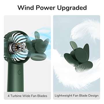 JISULIFE Handheld Fan, 4000mAh Portable Small and Personal USB Rechargeable Pocket [4-16H Working Time] Battery Operated Hand Fan with 3 Speeds for Outdoor/Travel, Summer Gift for Women Men-Green