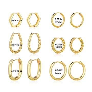 Wgoud Chunky Gold Hoop Earrings Set for Women